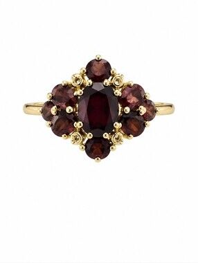 Garnet Nwt 18k Gold Plated  Garnet Cluster Ring - Deep Red Gemstone Statement